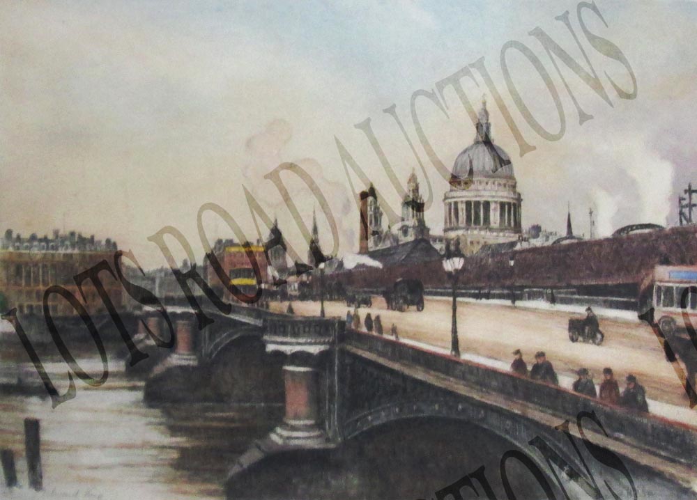 EDWARD KING, 'St. Paul's and Blackfriars Bridge' and four other etchings, 28cm x 38cm, water