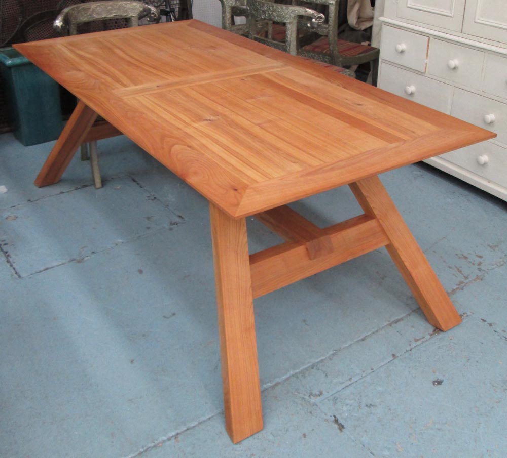 DINING TABLE, by Mazzivo, cherrywood with a rectangular top on splayed trestle end supports, 200cm x