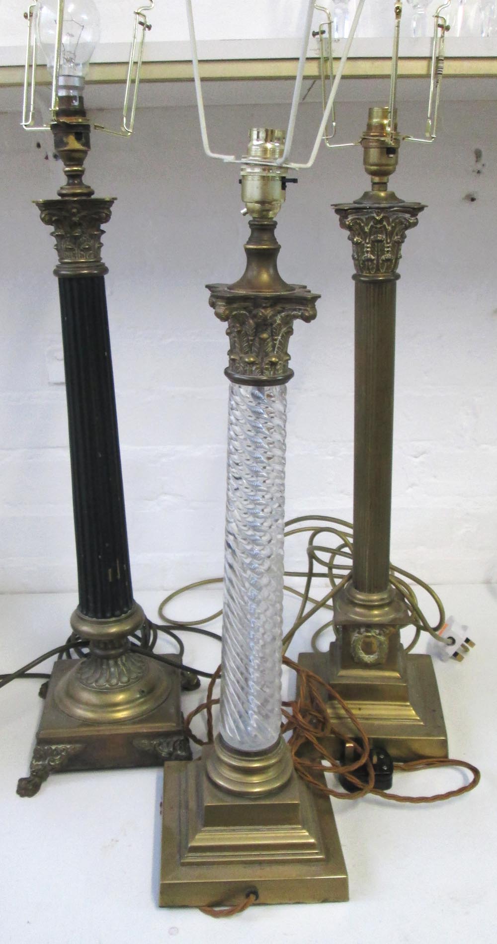 TABLE LAMPS, three various, of Corinthian column form, tallest 61cm H. (3)
