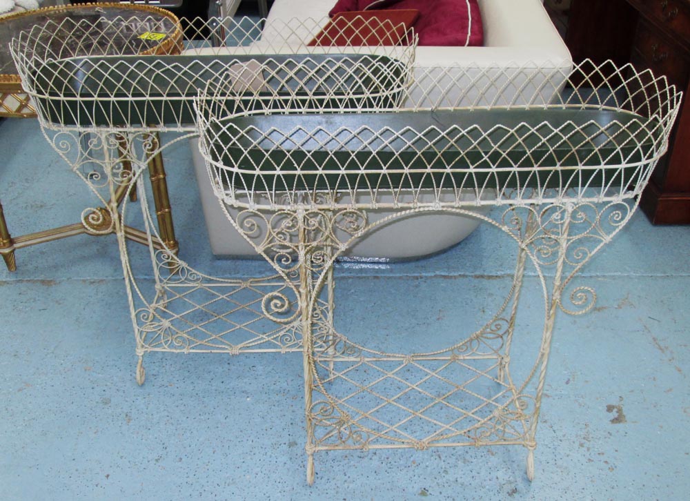 GARDEN PLANTERS, a pair, in white painted iron, 89cm x 29cm x 90cm H. (2)