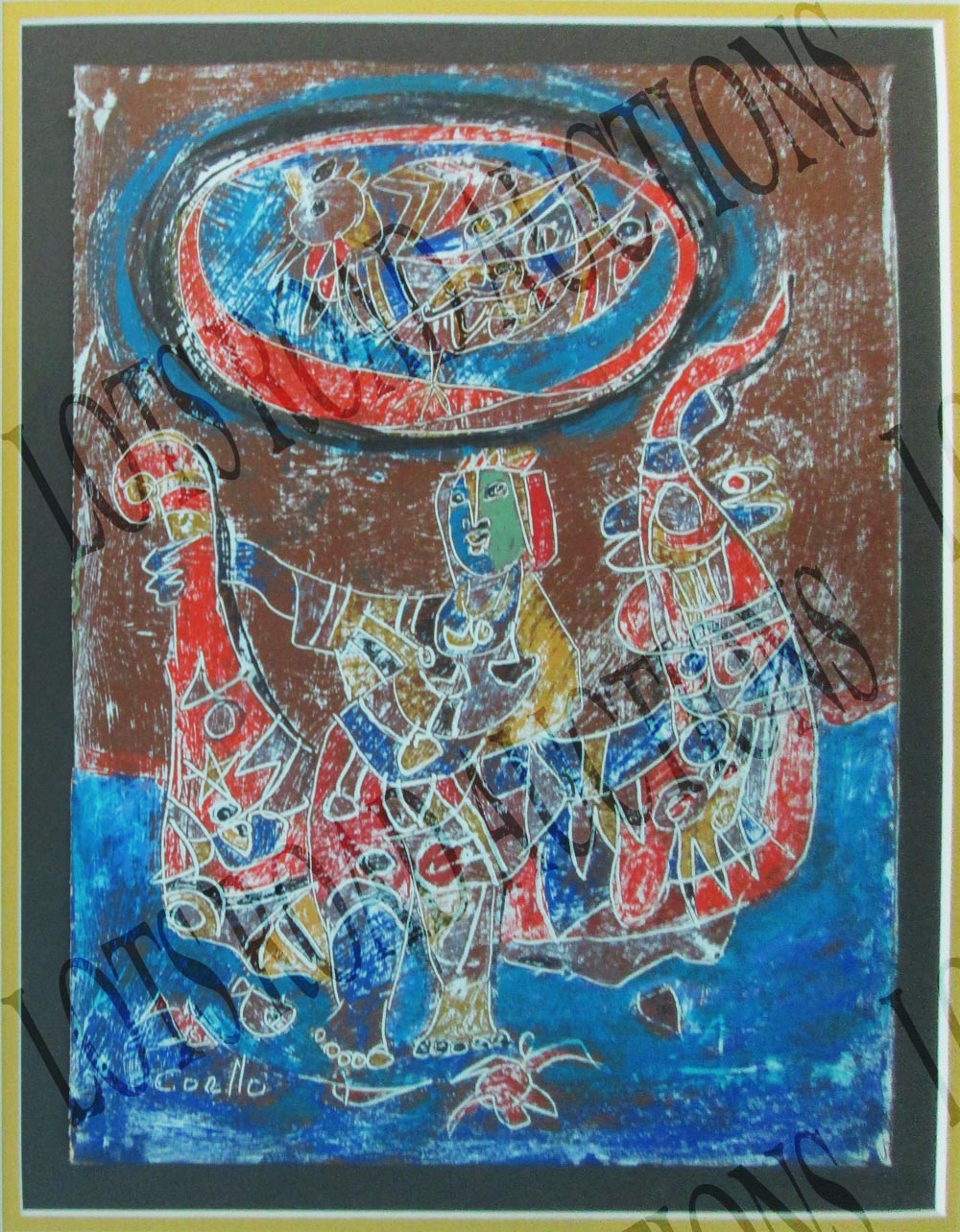 FRANCISCO COELLO (Ecuadorian, b.1933), mixed media on canvas, laid on board, 32.5cm x 24cm, signed