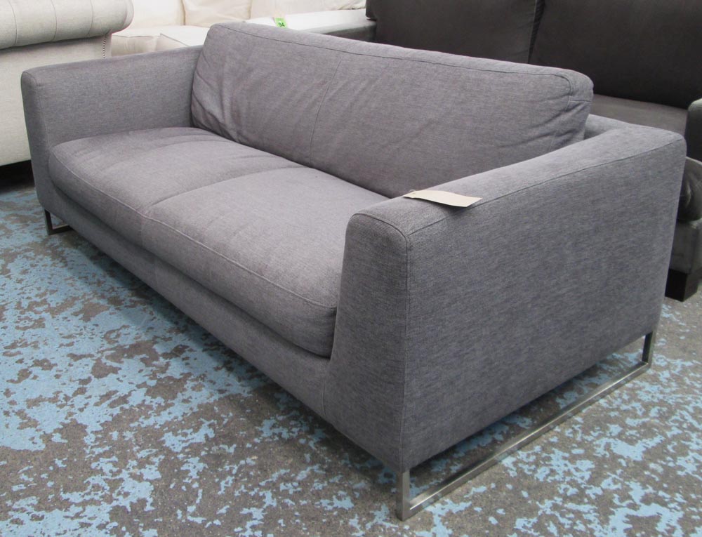 SOFA, large two seater, in grey fabric in chromed metal supports, 201cm L.