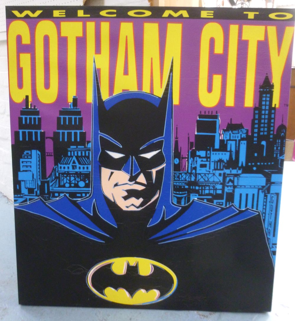 SAK (STEVE ALAN KAUFMAN, 1960-2010), 'Welcome to Gotham City', screenprint on canvas, signed and