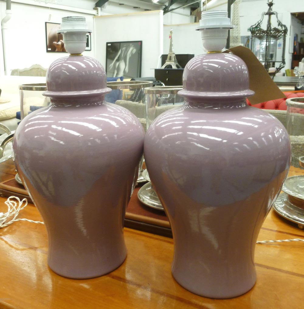 TABLE LAMPS, a pair, glazed ceramic of inverted baluster form, 42cm H. (2)