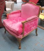 BERGERE, Louis XV style giltwood upholstered in pink fabric, 80cm.