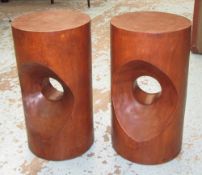 SCULPTURED ACACIA WOOD PEDESTALS, a pair, Art Deco design, 51cm H x 28cm diam. (2)