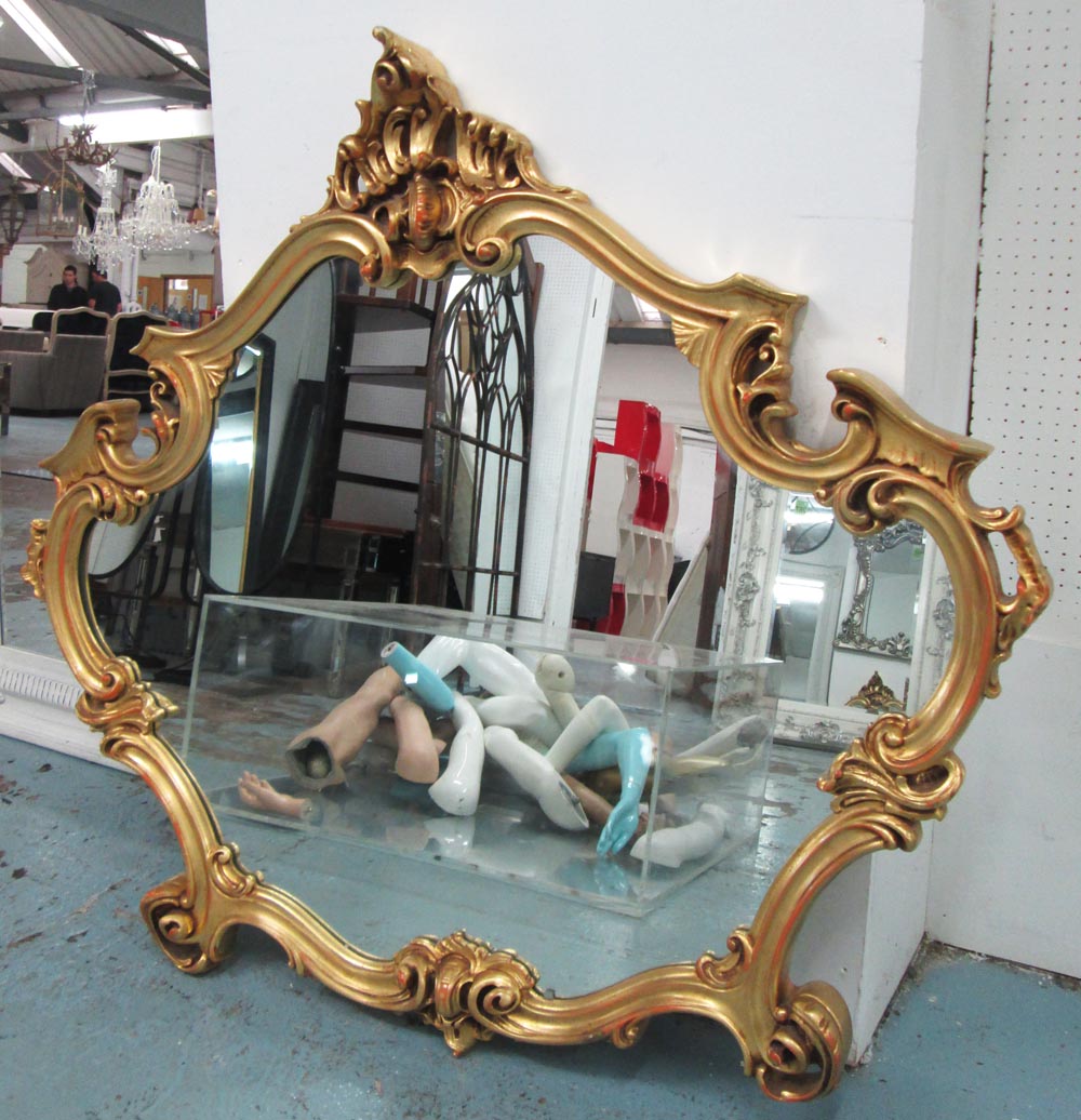 MIRROR, in gilded Rococo frame, 115cm x 127cm.