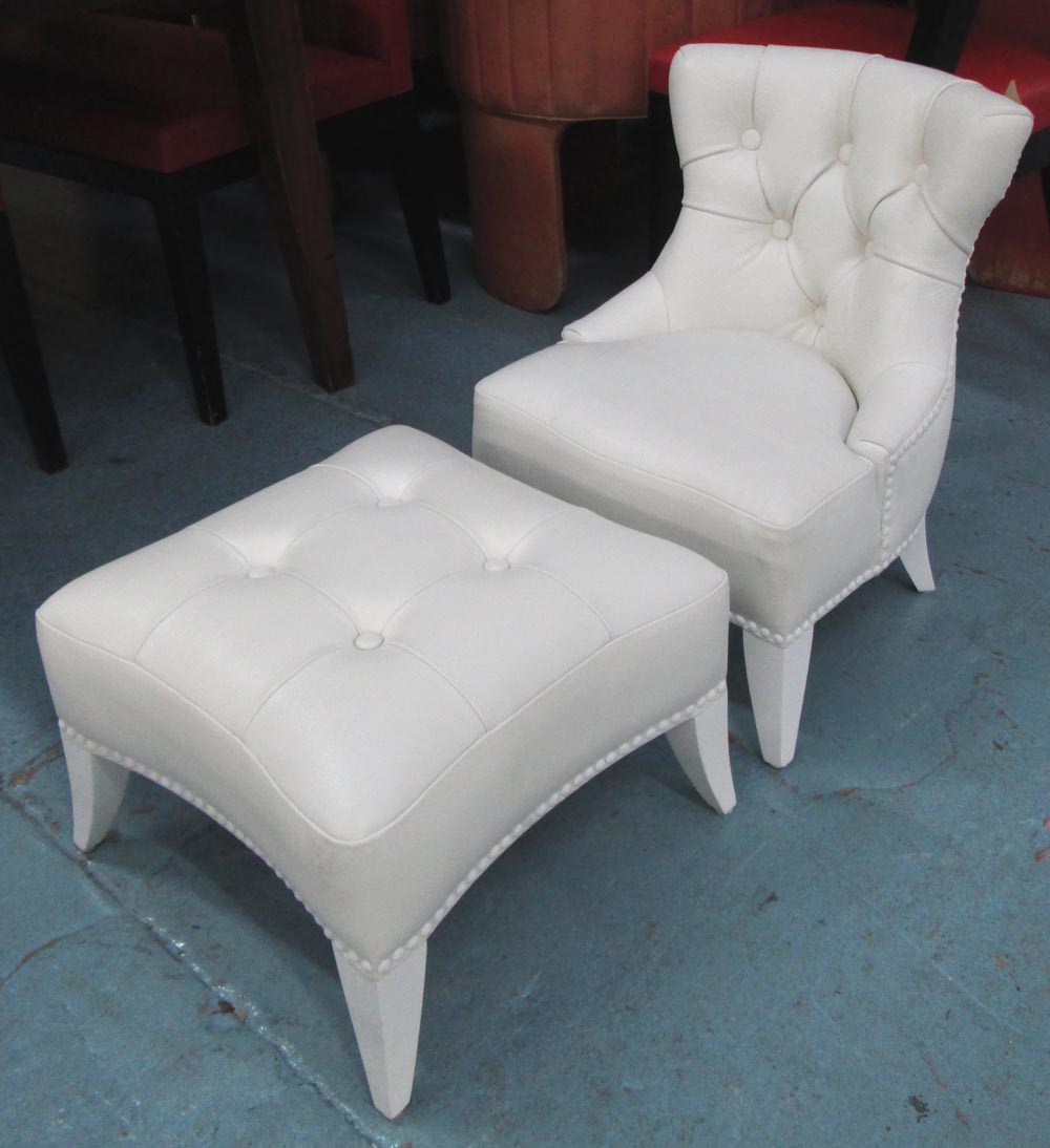 CHILD'S DUCHESSE BRISEE, white buttoned, chair, 41cm W x 57cm H x 44cm D. (2)