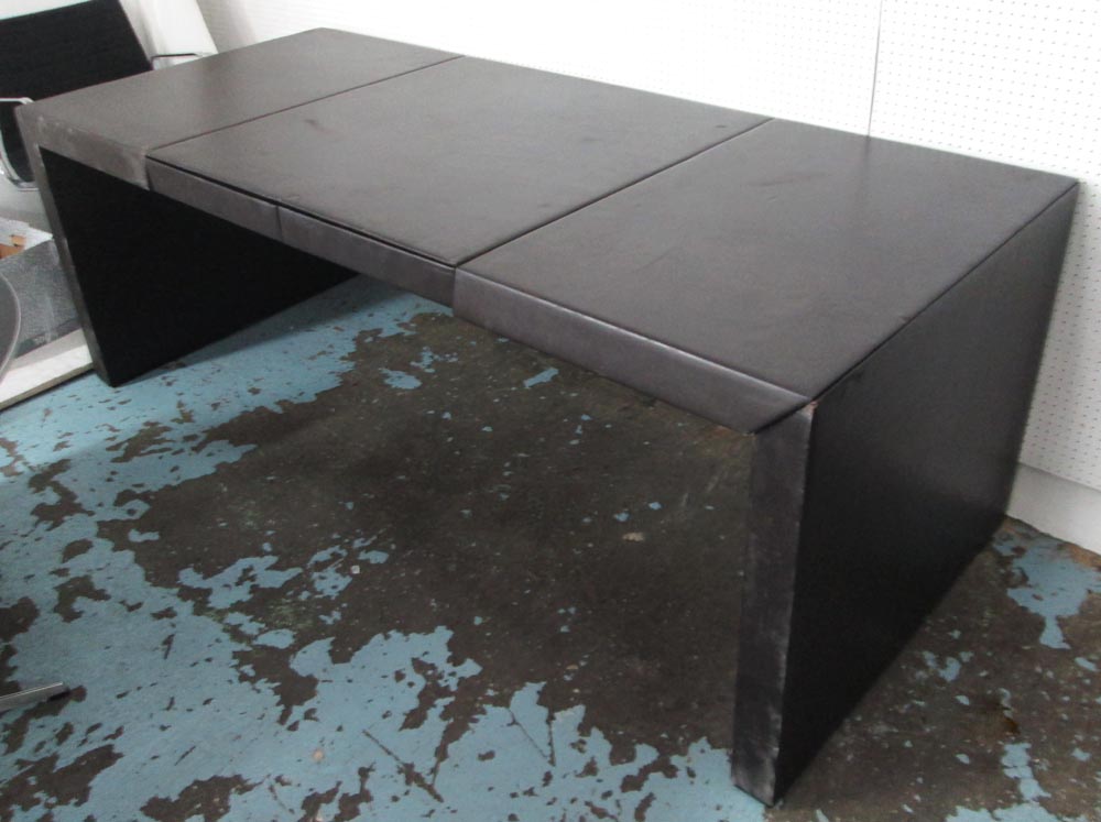 DESK, contemporary style in brown leather with two drawers below on end supports, 210cm x 91cm x