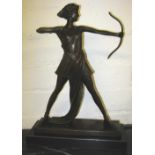 BRONZE SCULPTURE, study of Diana with wolves, marble base, 32cm H.
