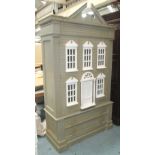 WARDROBE DOLL`S HOUSE, Georgian style with two drawers below in grey painted finish, 120cm x 49cm