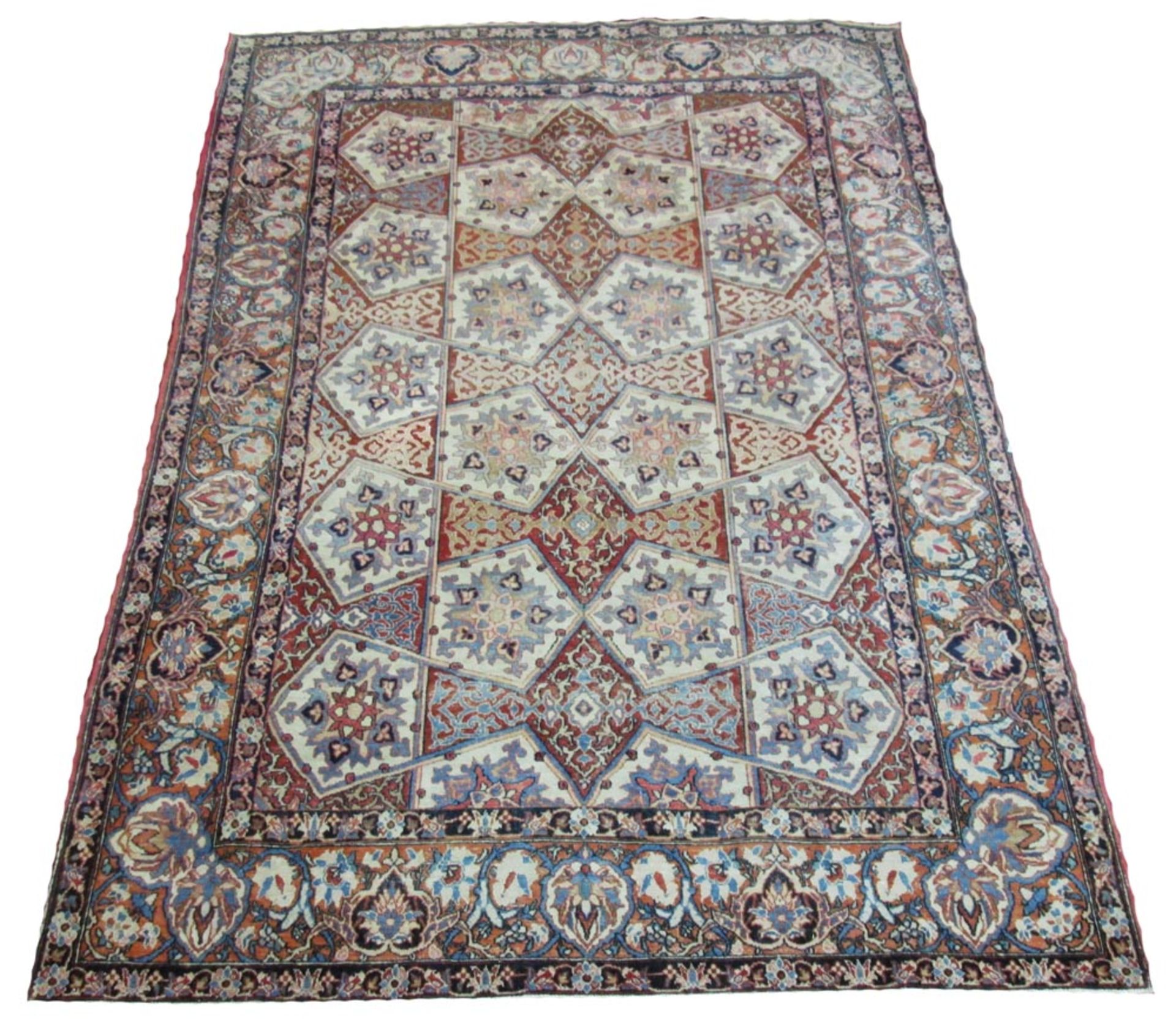 VERY FINE ISFAHAN RUG, circa 1910, 200cm x 140cm, mosaic design in burnt orange and ivory within