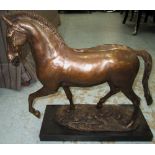 BRONZE HORSE, classical style on marble base, 56cm L.