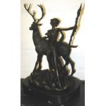BRONZE SCULPTURE, Diana with bow, after Pierre Le Faguays, marble base, 35cm H.