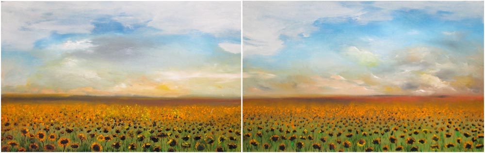 NIGEL KINGSTON (Contemporary), 'Field of Sunflowers', a pair, oil on canvas, 75cm x 122cm. (2)