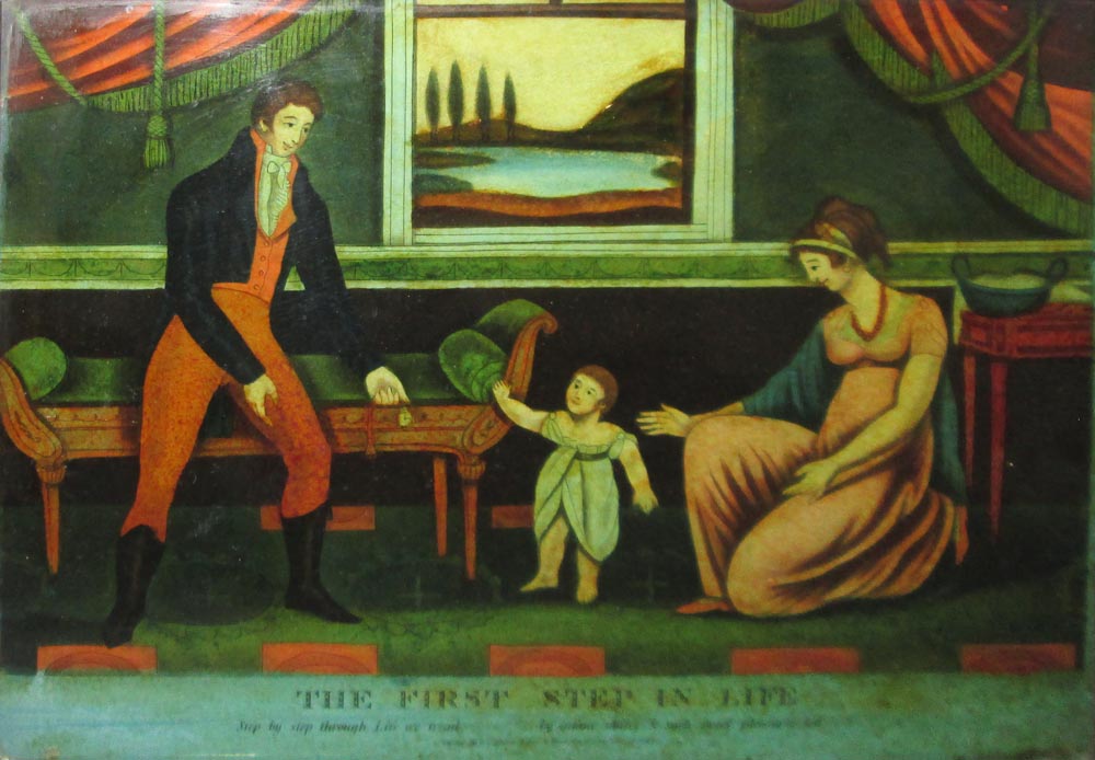 19TH CENTURY SCHOOL, 'The First Step in Life' and others, painted prints mounted under glass,