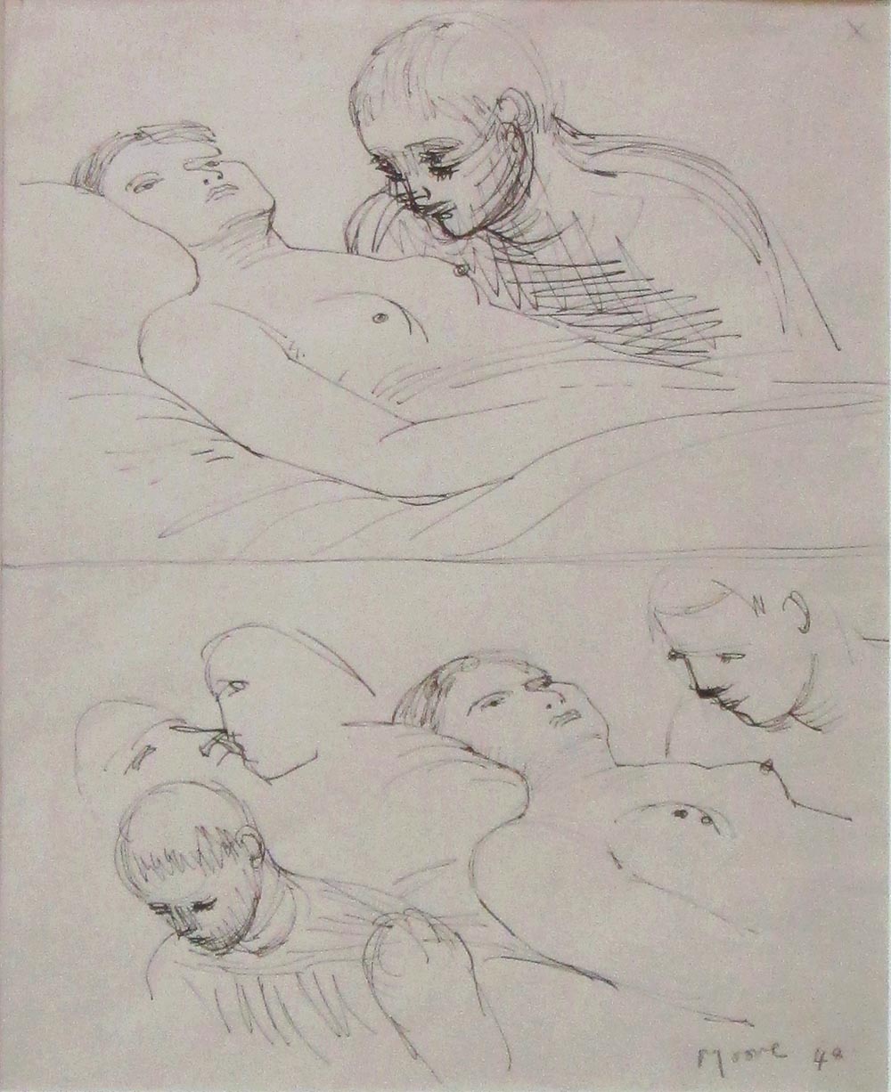 HENRY MOORE (British, 1898-1986), 'Figure studies' c.1956, original pen and ink drawing, 29.1cm x