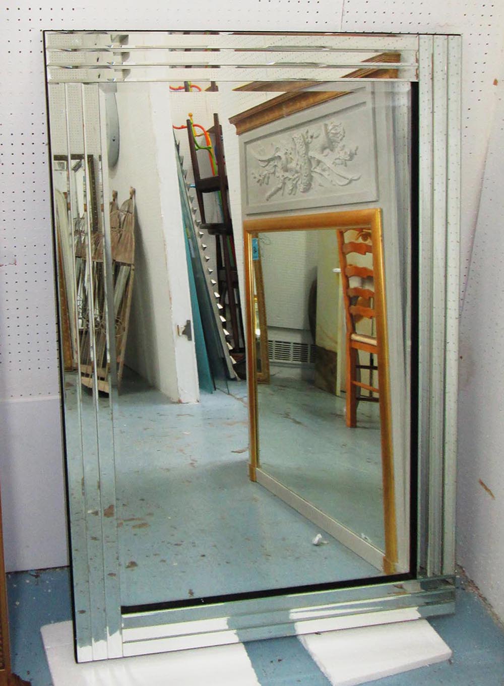 MIRROR, contemporary style, bevelled with wall fixings, 120cm H x 80cm.