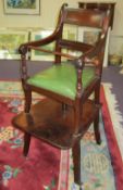 CHILD'S HIGH CHAIR, Regency mahogany, circa 1815, with green leather seat, detachable platform