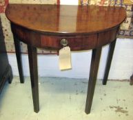 HALL TABLE, George III period flame mahogany the shallow semicircular top above a short drawer and