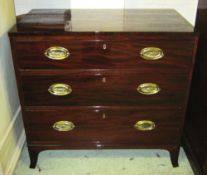 CHEST, George III, mahogany, of three drawers with oval brass handles, 86cm H x 92cm W x 52cm D.