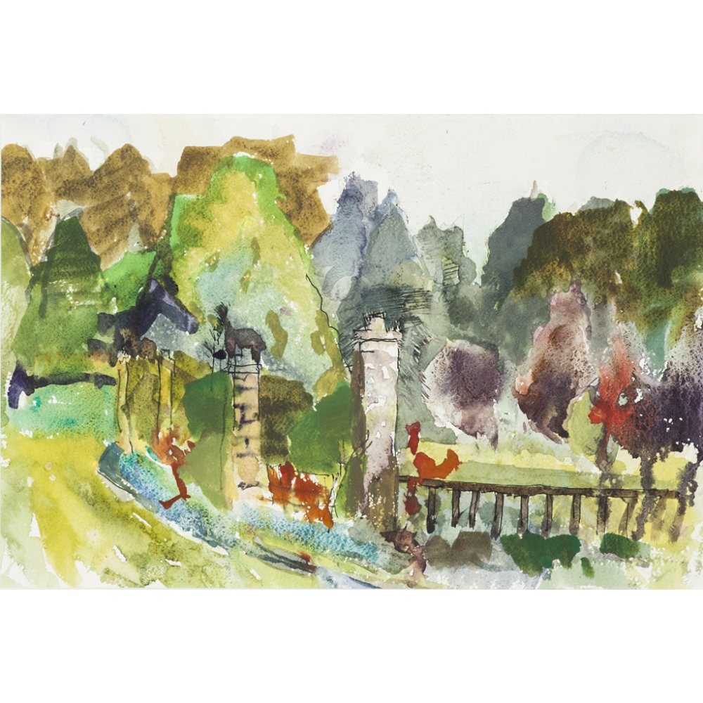 § EARL HAIG (SCOTTISH 1918-2009)BEMERSYDE GARDENWatercolour and ink35.5cm x 53cm (14in x 21in)