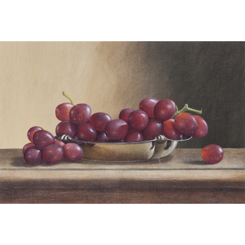 § TIM GUSTARD (BRITISH B.1954)GRAPE PAINTINGSignerd, acrylic on board16cm x 24cm (6.25in x 9.5in)