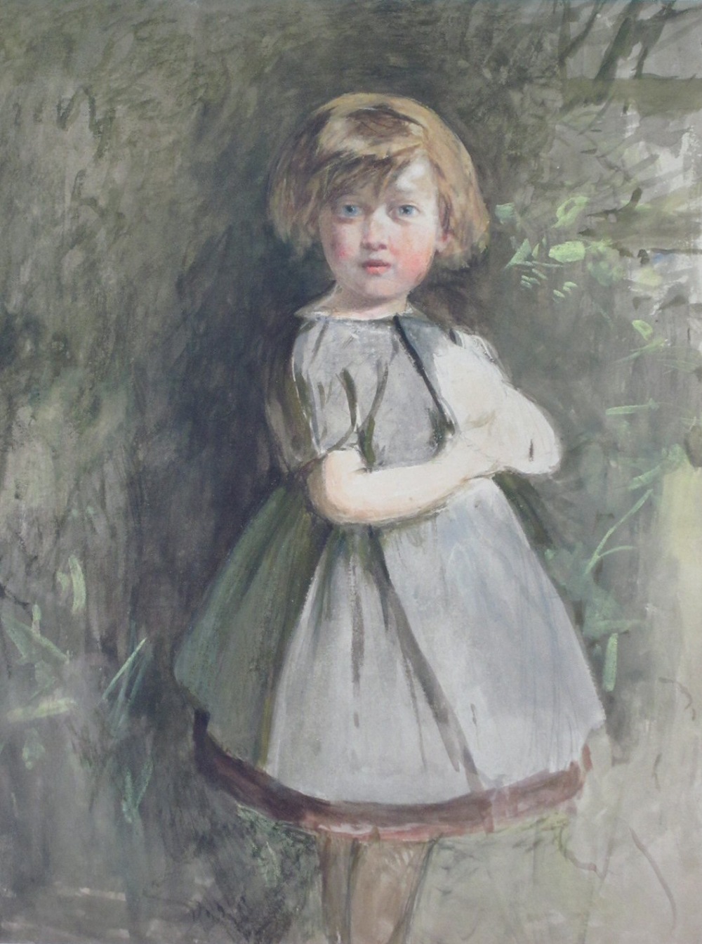 WILLIAM MCTAGGART R.S.A., R.S.W. (SCOTTISH 1835-1910)SKETCH OF A LITTLE GIRL IN A GARDENSigned and