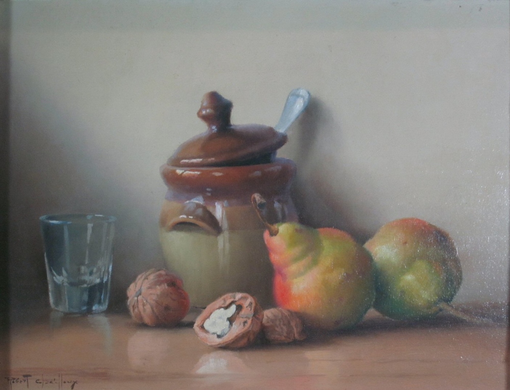 § ROBERT CHAILLOUX (FRENCH 1913-2006)STILL LIFE WITH PEARS AND WALNUTSSigned, oil on board27.5cm x