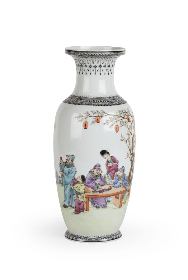 CHINESE FAMILLE ROSE PORCELAIN VASEMID 20TH CENTURYof baluster form painted with a garden scene