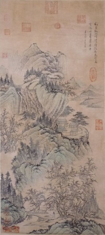 AFTER XIA GUI (13TH CENTURY)20TH CENTURYhanging scroll, ink and color on paper, depicting a