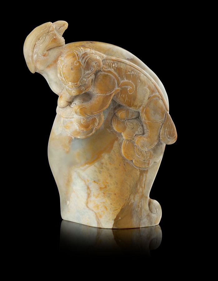 CHINESE HARDSTONE CARVED GROUPfinely carved with two mythical beasts10cm highProvenance: from a