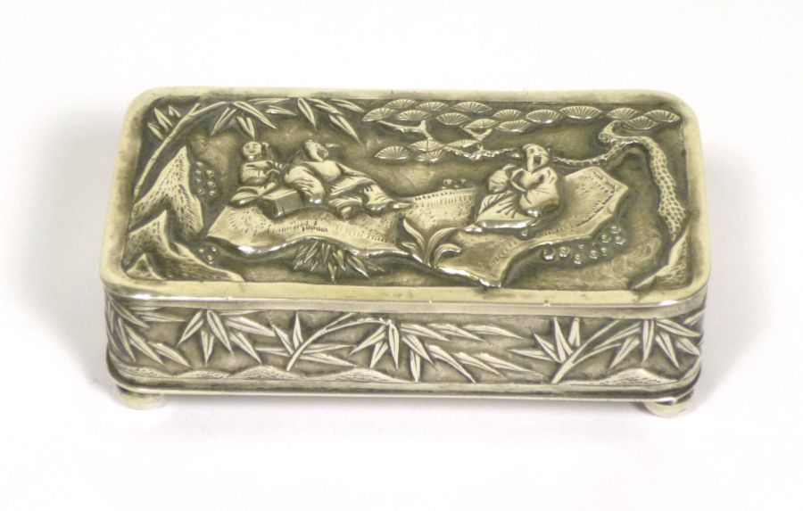 CHINESE EXPORT SILVER BOXWANG HING, CANTON CIRCA 1900marked the to base, of rectangular outline,