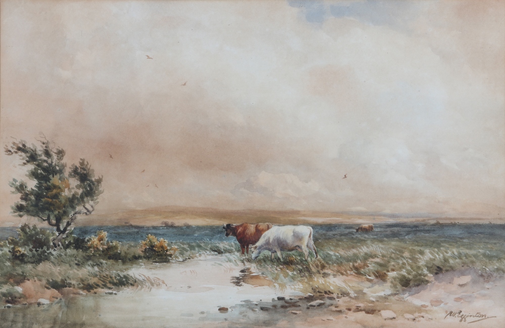 W. EGGINTON (LATE 19TH / EARLY 20TH CENTURY ENGLISH SCHOOL) Cattle watering on a moorland,