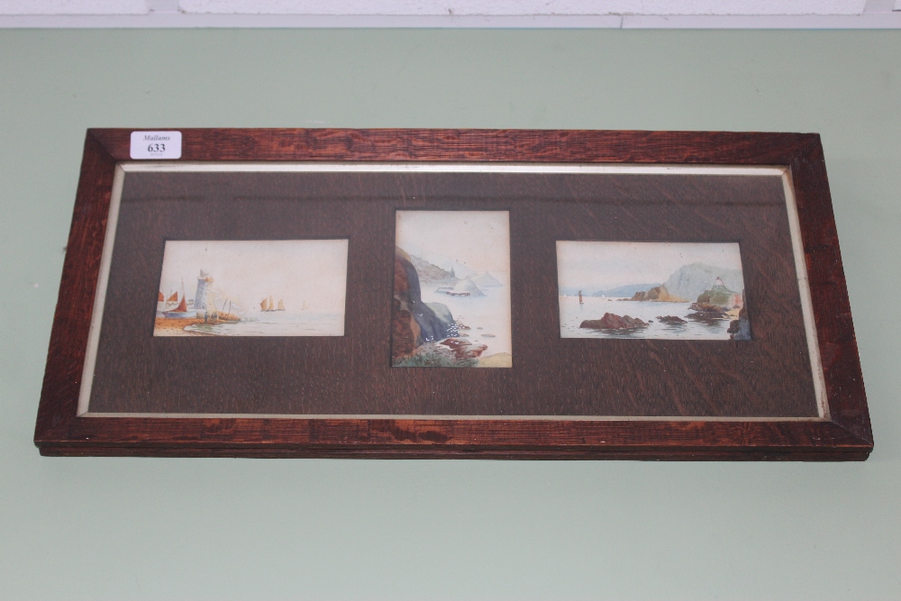 THREE 19TH CENTURY CONTINENTAL WATERCOLOURS of lake scenes, mounted within the same frame