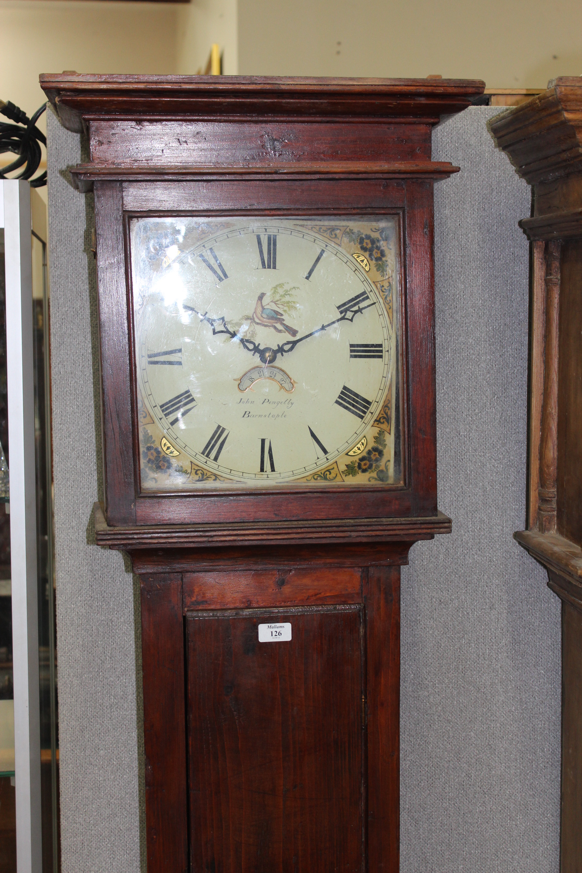 A 19TH CENTURY 30 HOUR LONGCASE CLOCK, the twelve inch square painted Roman dial signed John