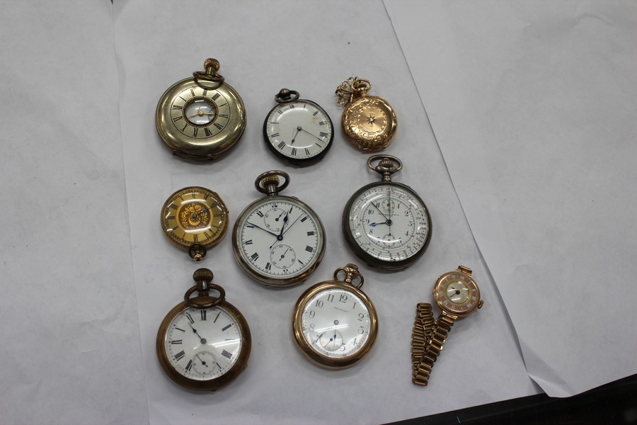 AN EARLY 20TH CENTURY 9CT GOLD CASED LADIES WRISTWATCH, a 14ct gold cased ladies pocket watch, a