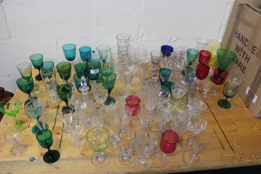 A LARGE QUANTITY OF GEORGIAN AND VICTORIAN DRINKING GLASSES, some small wine glasses, aperitif