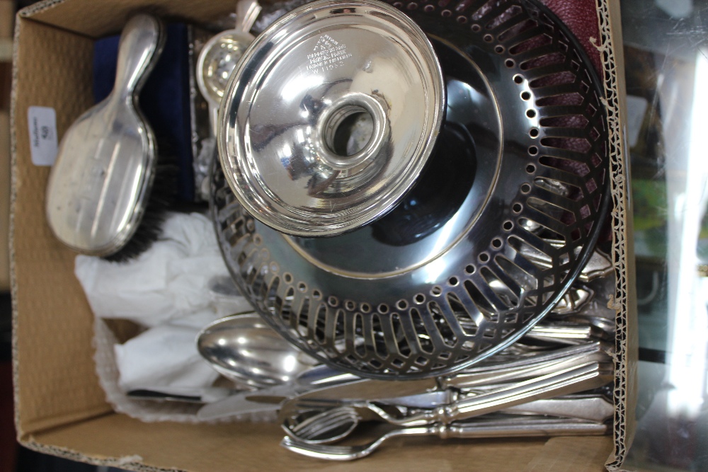 A SILVER BACKED HAIRBRUSH line decoration together with a silver trinket box with a velvet lid, a