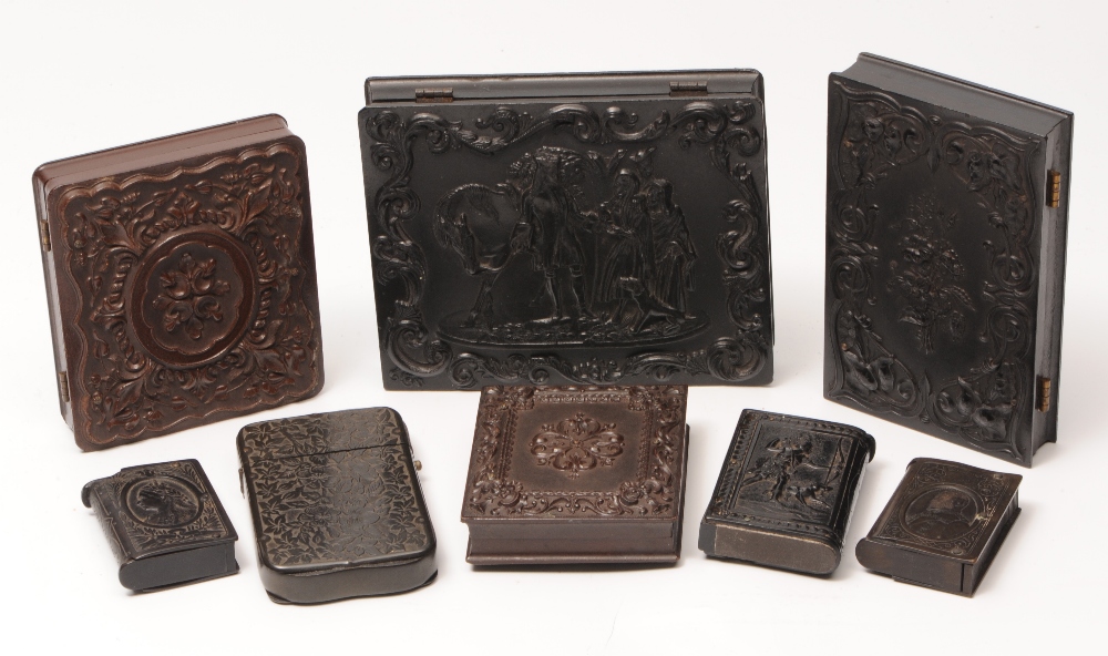 A GROUP OF 19TH CENTURY COMPOSITE MOULDED DAGUERREOTYPE CASES to include one by A.P Critchlow &