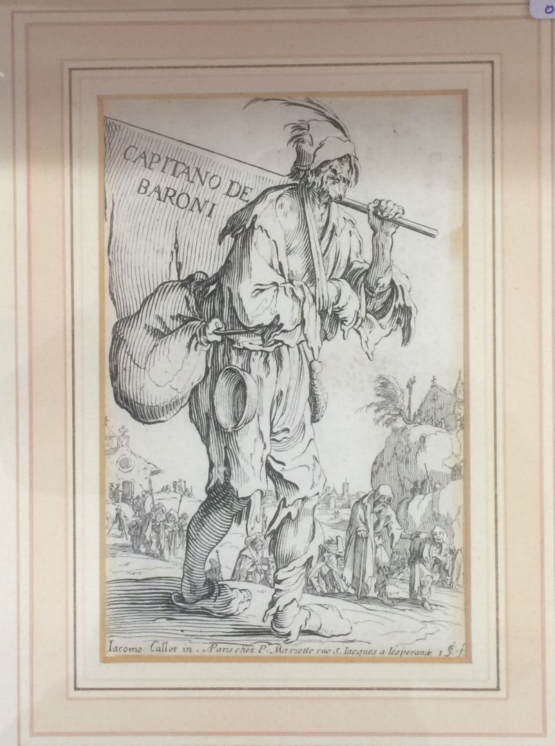 JACQUES CALLOT `Capitano de Baroni`, etching, 14 x 9cm; and three further similar (4)