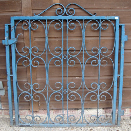 A blue painted iron garden gate, 93cm