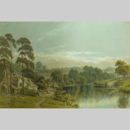 Robert Mann, act. 1869-1892, landscape with river, signed oil on board, 24 x 36cm