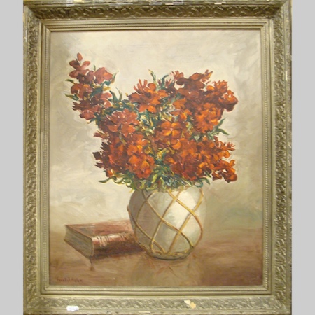 Frank J. Fidler, still life of flowers, oil on board, 59 x 49cm