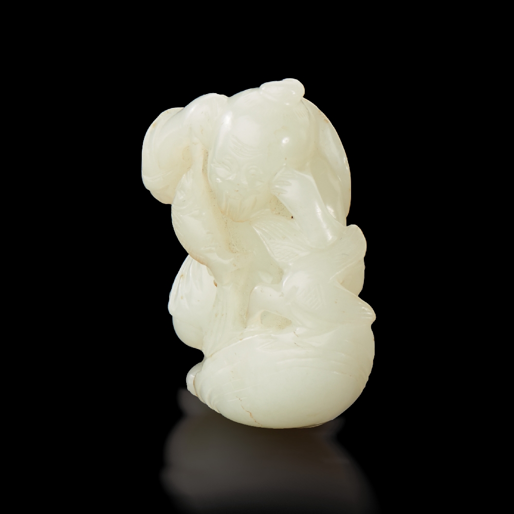 A WHITE JADE FISHERMAN PENDANT QING DYNASTY (1644-1911) H 5.6 cm. (2 1/4 in.) ? ??????????