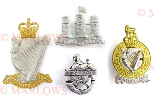 Small Selection of Various Badges including QC silvered and gilt North Irish Brigade Pipers ... QC