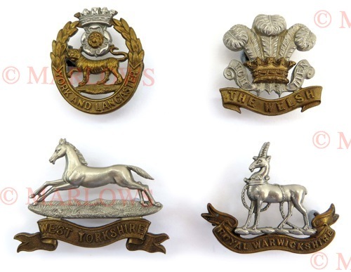 Small Selection of Edwardian Infantry Cap Badges all with lug fittings. Consisting bi-metal West