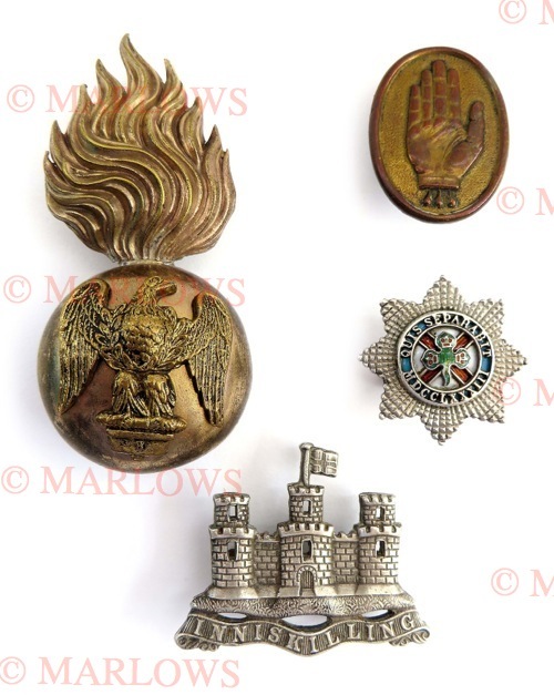 Small Selection of Irish Badges consisting gilt two part construction Royal Irish Fus busby (3