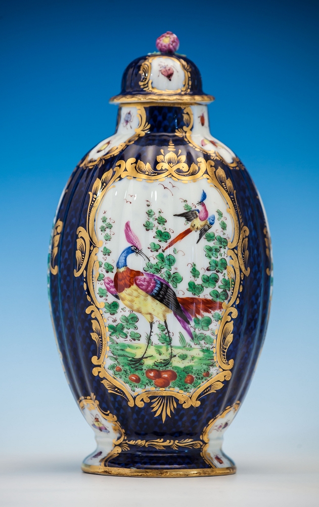 A Continental blue scale ground vase and cover in the manner of first period Worcester 19th