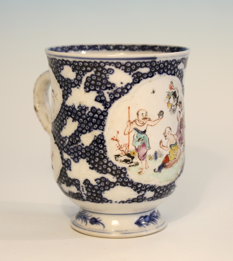 A Chinese export baluster mug probably Qianlong period (1736-1795), decorated with sages in a rocky